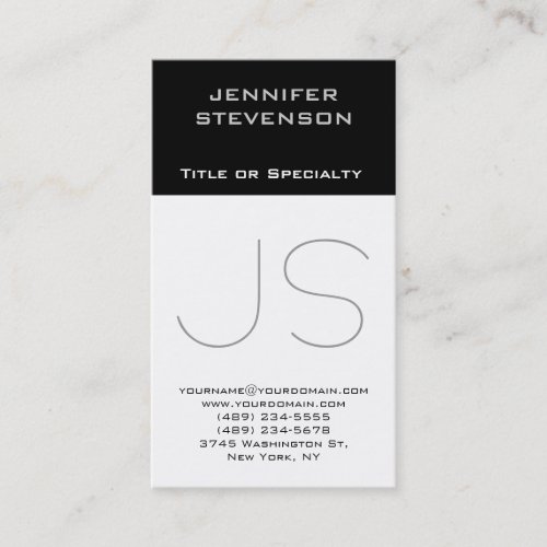 Trendy Black White Gray Monogram Business Card