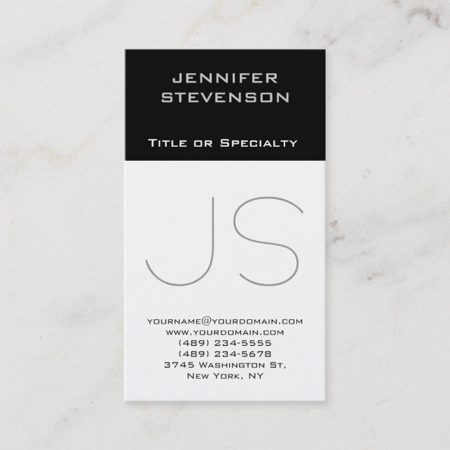 Trendy Black White Gray Monogram Business Card (Front)