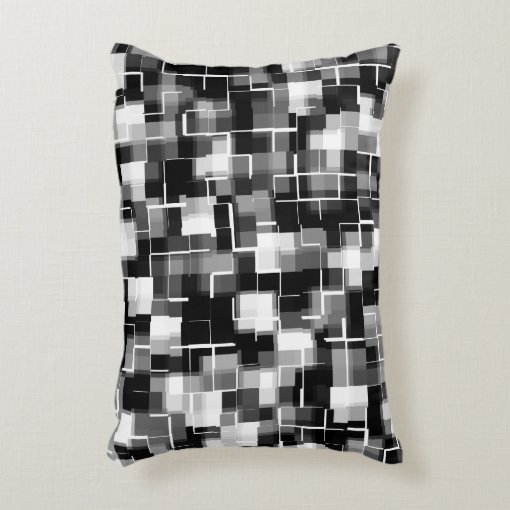 Trendy Black White Grey Abstract Plaid Accent Pillow | Zazzle