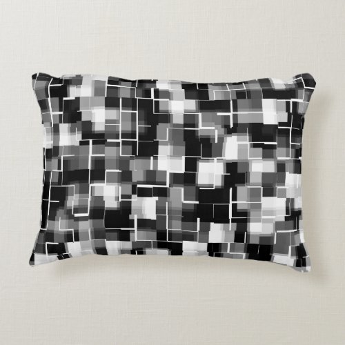 Trendy Black White Grey Abstract Plaid Accent Pillow