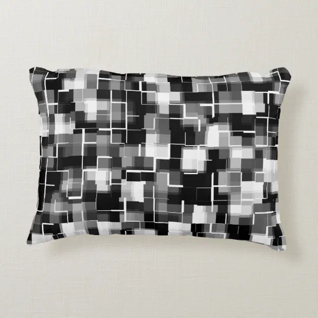 Trendy Black White Grey Abstract Plaid Accent Pillow | Zazzle