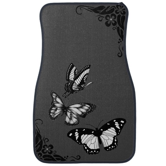 Trendy Black.White, Grey Butterflies/Scroll Design Car Floor Mat (Front)