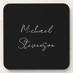 Trendy Black White Handwritten Minimalist Beverage Coaster