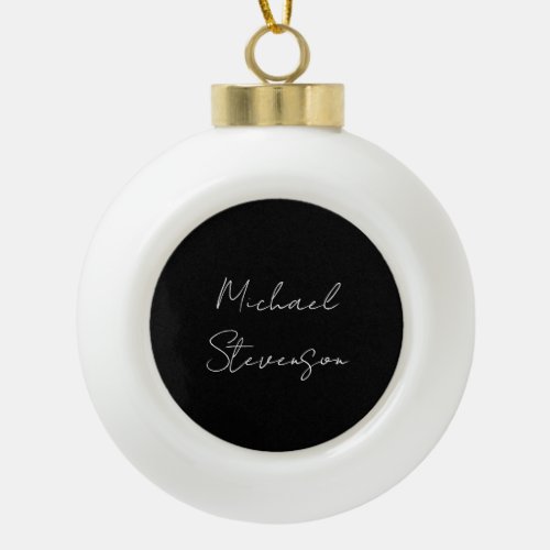 Trendy Black White Handwritten Minimalist Ceramic Ball Christmas Ornament