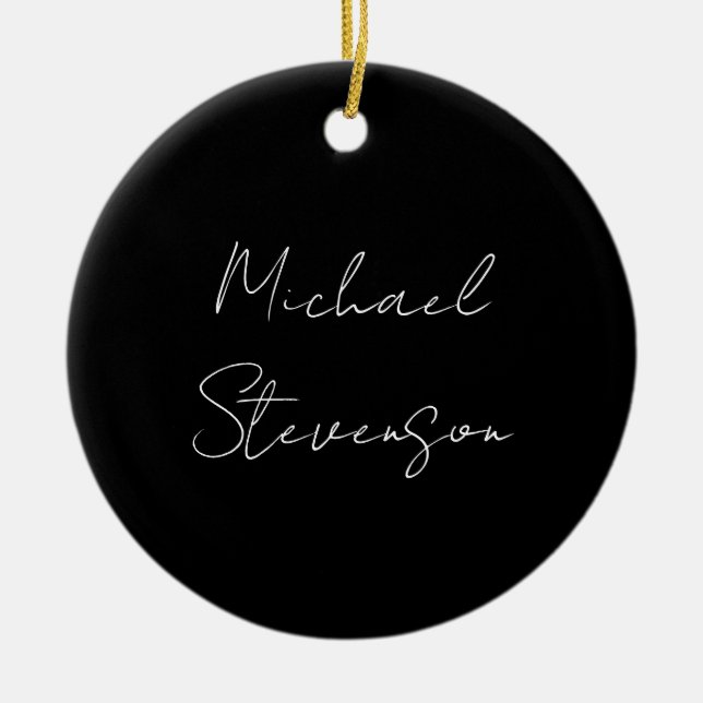 Trendy Black White Handwritten Minimalist Ceramic Ornament (Front)