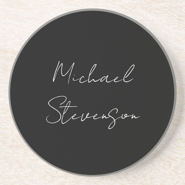 Trendy Black White Handwritten Minimalist Coaster (Front)