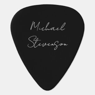 Trendy Black White Handwritten Minimalist Guitar Pick