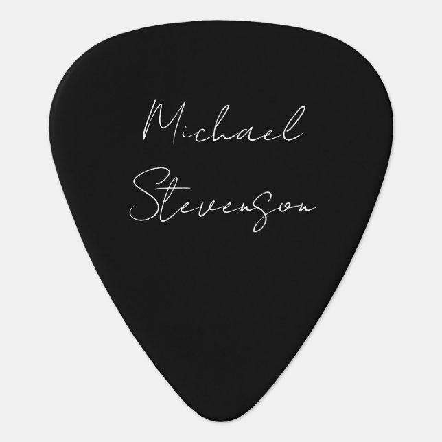 Trendy Black White Handwritten Minimalist Guitar Pick (Front)