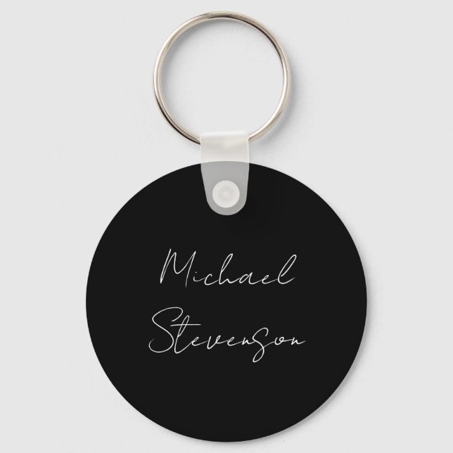 Trendy Black White Handwritten Minimalist Keychain (Front)