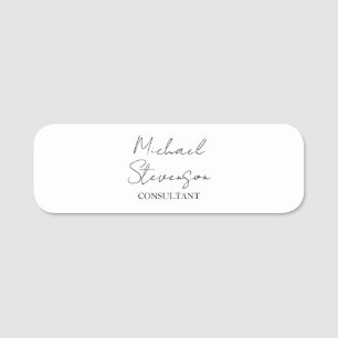 Trendy Black White Handwritten Minimalist Name Tag