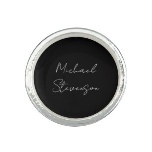 Trendy Black White Handwritten Minimalist Ring