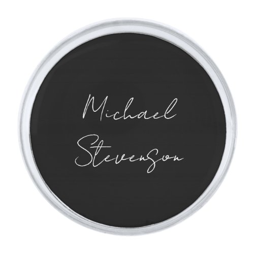 Trendy Black White Handwritten Minimalist Silver Finish Lapel Pin