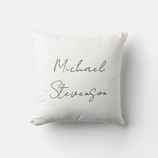 Trendy Black White Handwritten Minimalist Throw Pillow (Front)