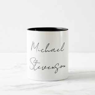 Trendy Black White Handwritten Minimalist Two-Tone Coffee Mug
