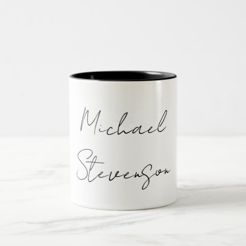 Trendy Black White Handwritten Minimalist Two_Tone Coffee Mug