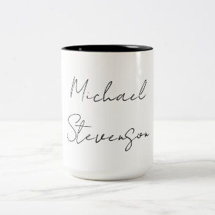 Trendy Black White Handwritten Minimalist Two-Tone Coffee Mug