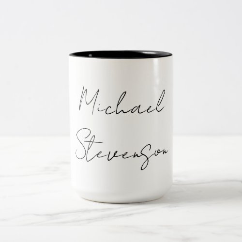 Trendy Black White Handwritten Minimalist Two_Tone Coffee Mug