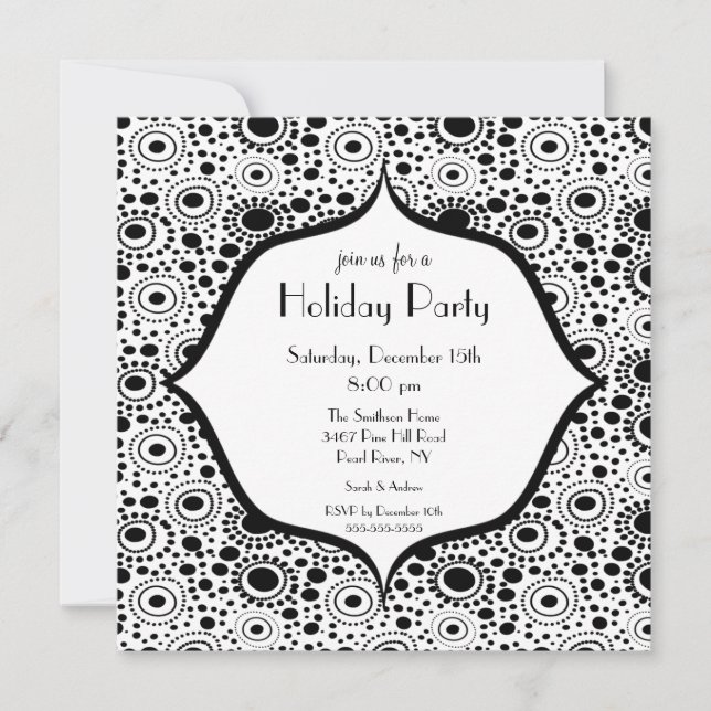 Trendy Black & White Holiday Party Invitation (Front)