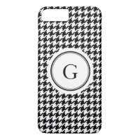 Trendy black white houndstooth pattern monogram