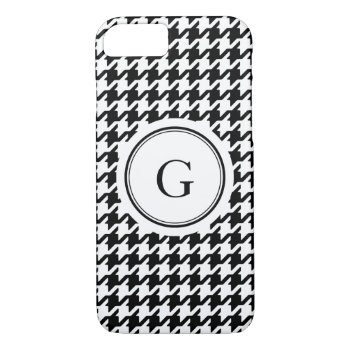 Trendy Black White Houndstooth Pattern Monogram Iphone 8/7 Case by TintAndBeyond at Zazzle