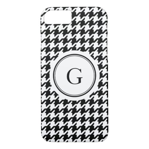 Trendy black white houndstooth pattern monogram iPhone 87 case