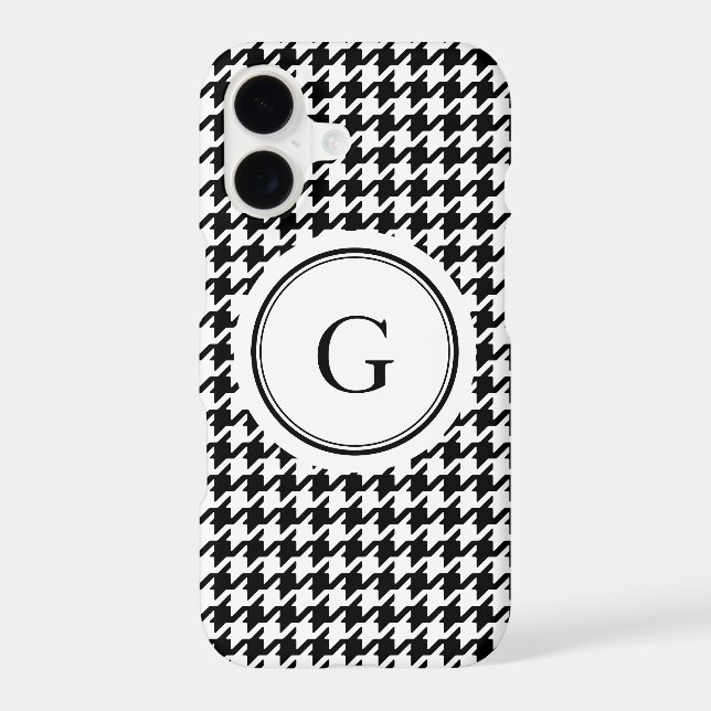 Trendy black white houndstooth pattern monogram iphone case (Back)