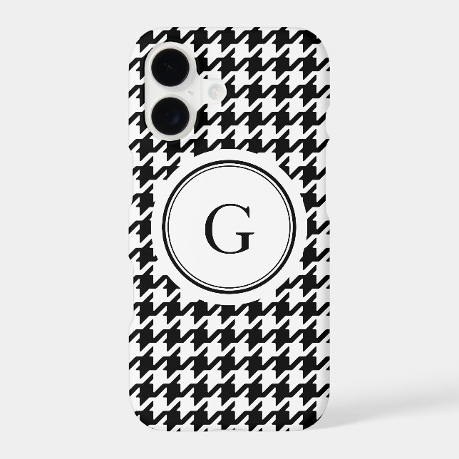Trendy black white houndstooth pattern monogram iphone case (Back)