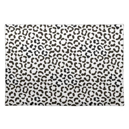 Trendy Black  White Leopard Print Repeat Pattern Cloth Placemat