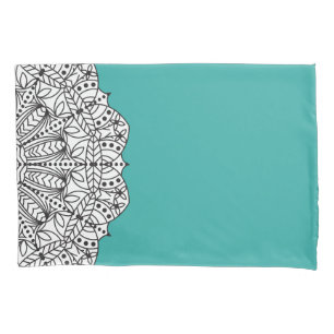 Trendy Black & White Mandala Teal Pillowcase