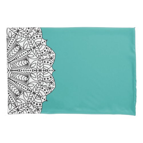 Trendy Black  White Mandala Teal Pillowcase