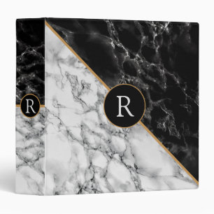 Trendy Black & White Marble Stone Add Letter/Logo 3 Ring Binder
