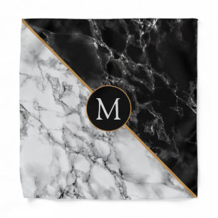 Trendy Black & White Marble Stone -Add Letter/Logo Bandana
