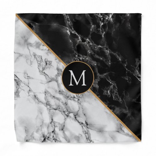 Trendy Black  White Marble Stone _Add LetterLogo Bandana