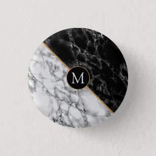 Trendy Black & White Marble Stone -Add Your Letter Button