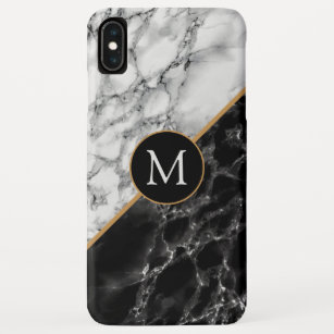 Trendy Black & White Marble Stone -Add Your Letter iPhone XS Max Case