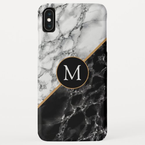 Trendy Black  White Marble Stone _Add Your Letter iPhone XS Max Case