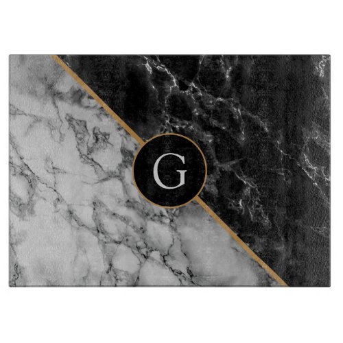 Trendy Black  White Marble Stone  Add Your Letter Cutting Board