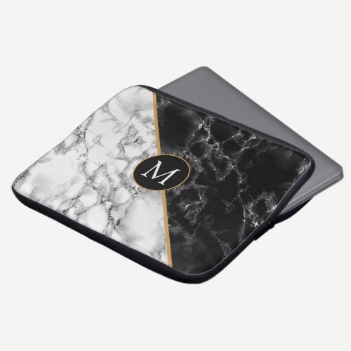 Trendy Black & White Marble Stone -Add Your Letter Laptop Sleeve
