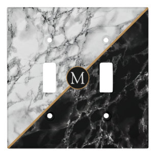 Trendy Black & White Marble Stone -Add Your Letter Light Switch Cover