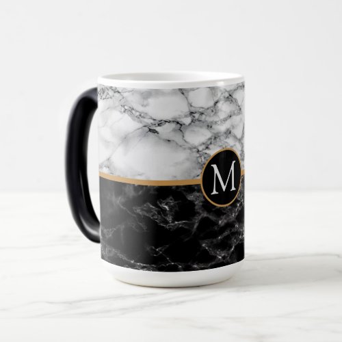 Trendy Black  White Marble Stone _Add Your Letter Magic Mug