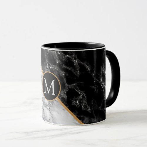 Trendy Black  White Marble Stone _Add Your Letter Mug