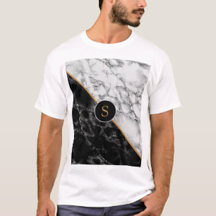 Trendy Black & White Marble Stone -Add Your Letter T-Shirt