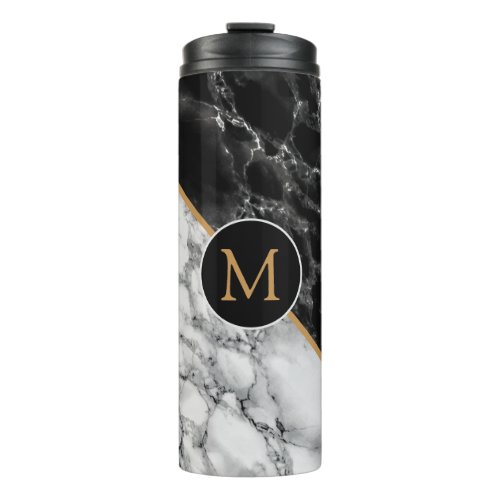 Trendy Black  White Marble Stone _Add Your Letter Thermal Tumbler
