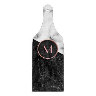 Trendy Black & White Marble Stone Rose Gold  Cutting Board