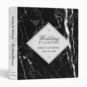 Trendy Black White Marble Texture Wedding Planner 3 Ring Binder