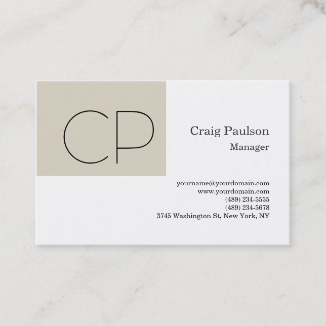 Trendy Black White Minimalist Modern Monogram Business Card (Front)