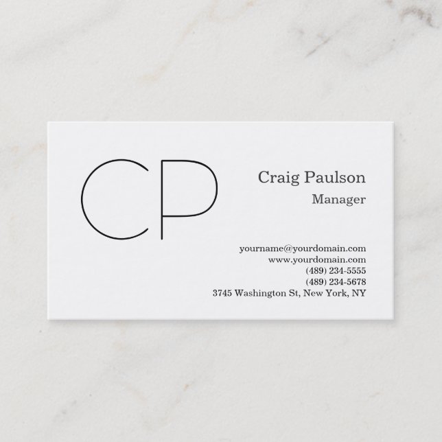 Trendy Black White Minimalist Modern Monogram Business Card (Front)