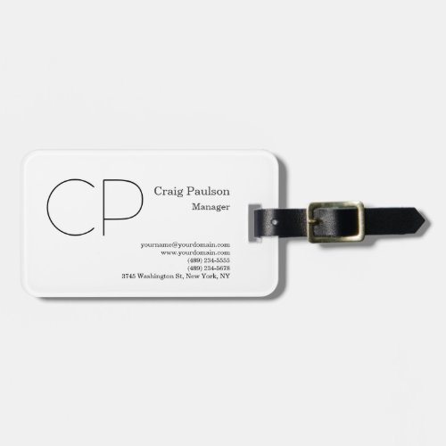 Trendy Black White Minimalist Modern Monogram Luggage Tag