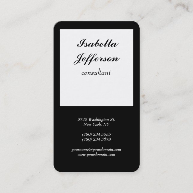 Trendy Black White Modern Minimalist Professional Business Card (Front)