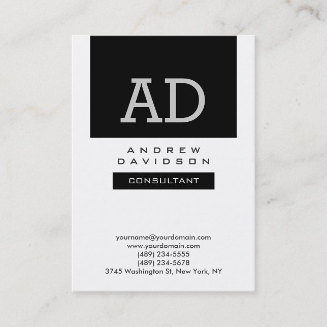 Trendy Black White Modern Monogram Business Card (Front)